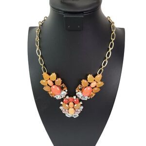 Costume Jewelry‎ Orange Pink Flower Rhinestone Gold Hardware Necklace